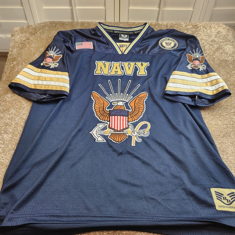 Rapid Dominance Mens US Navy Military Mesh Jersey Blue Embroidered XL R11